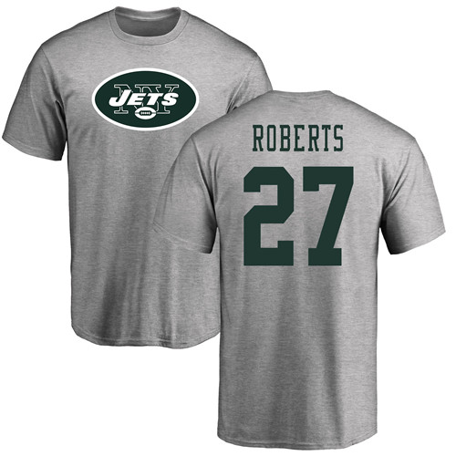New York Jets Men Ash Darryl Roberts Name and Number Logo NFL Football #27 T Shirt